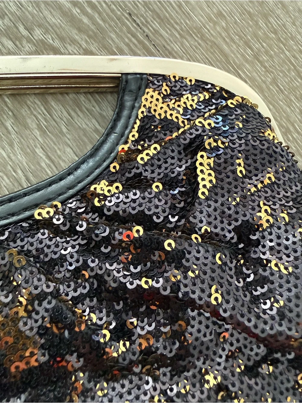 Sequin Evening Clutch Handbag in Black and Gold